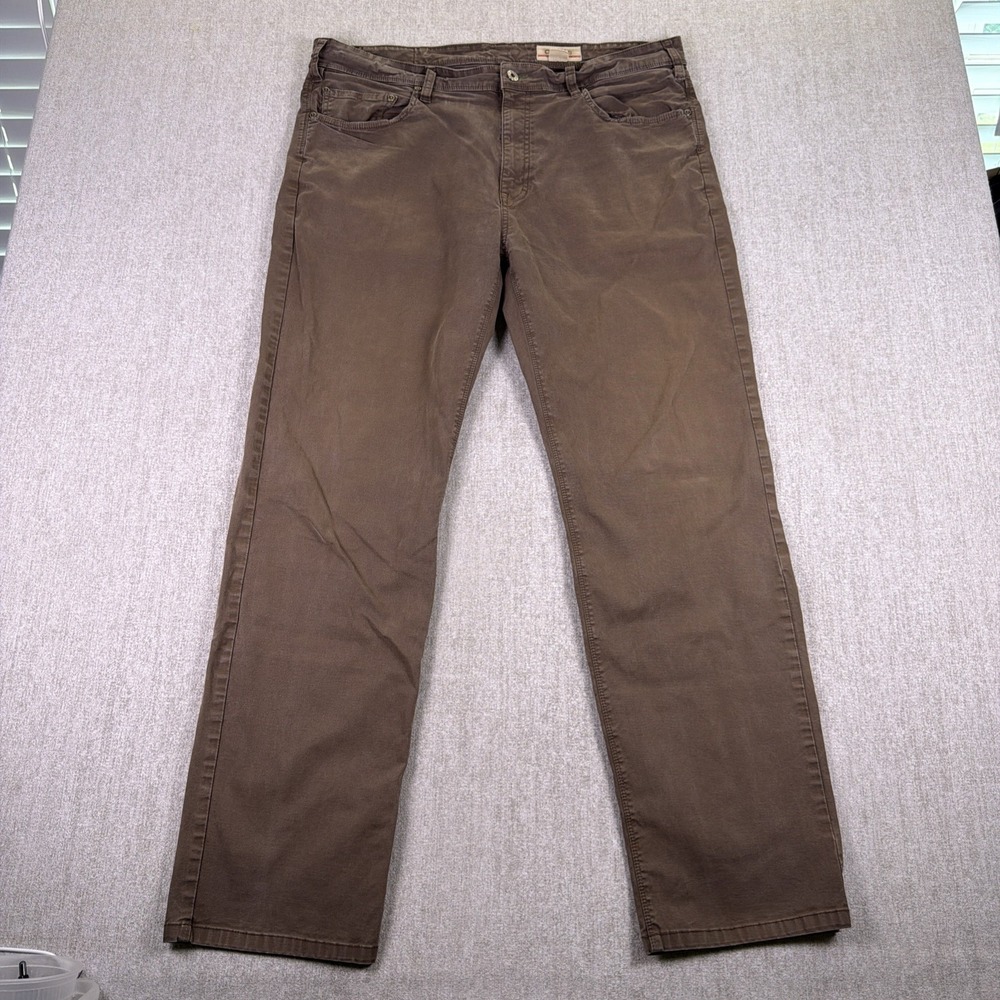 Orvis 5 Pocket Canvas Pants Men 38x34 Brown Straight Leg Stretch Outdoors hiking